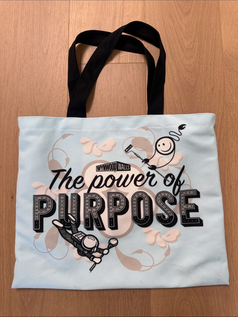 Wyneood walls Light Blue Tote Bag with Black Handles